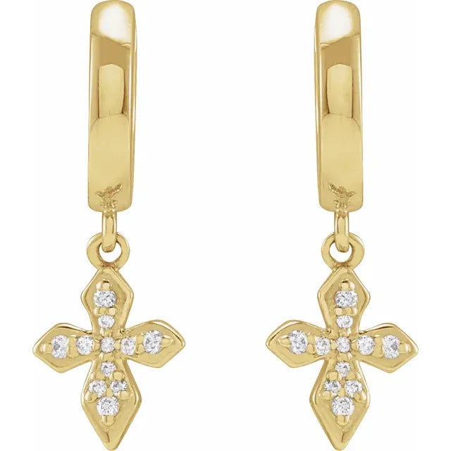 14K Yellow Gold 1/10 CTW Natural Diamond Cross Hoop Earrings