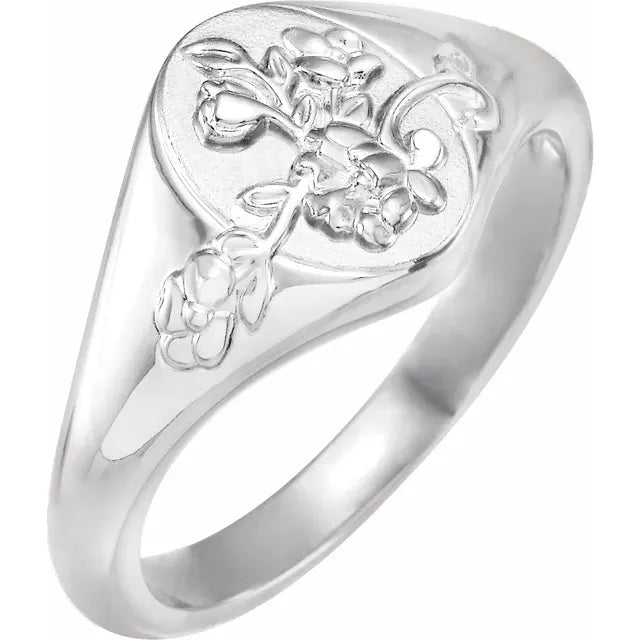 Sterling Silver Oval Floral Signet Ring