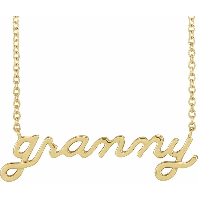 14K Yellow Gold Lowercase Script Granny 18" Necklace