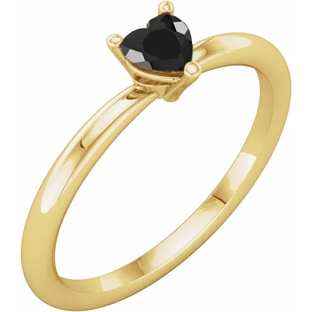 14K Yellow Gold Natural Black Onyx Heart Solitaire Ring