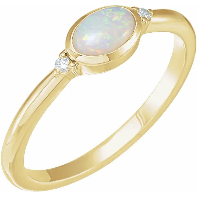 14K Yellow Gold Natural White Ethiopian Opal & .03 CTW Natural Diamond Ring