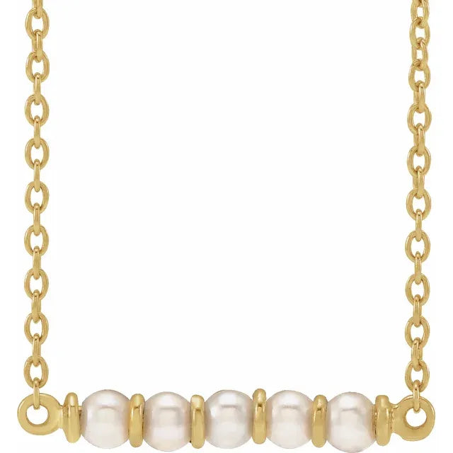 14K Yellow Gold Cultured White Freshwater Pearl Bar 18" Necklace