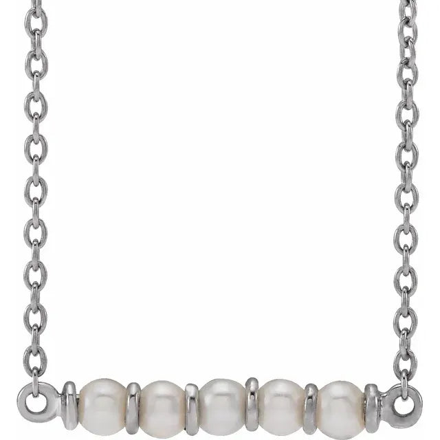 14K White Gold Cultured White Freshwater Pearl Bar 18" Necklace