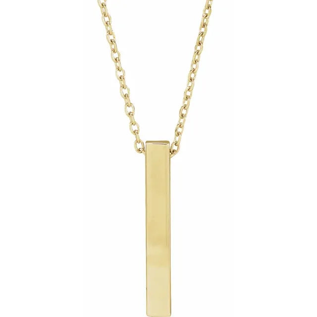 14K Yellow Gold Engravable Four-Sided Vertical Bar 16-18" Necklace