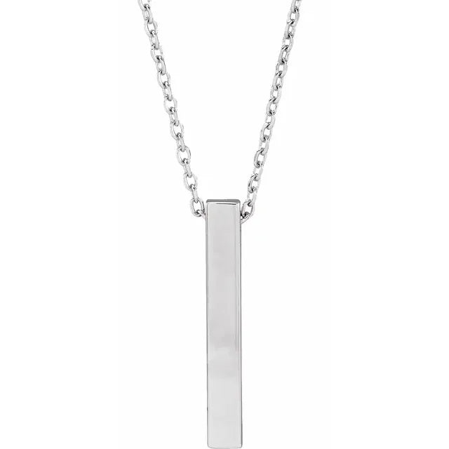 14K White Gold Engravable Four-Sided Vertical Bar 16-18" Necklace