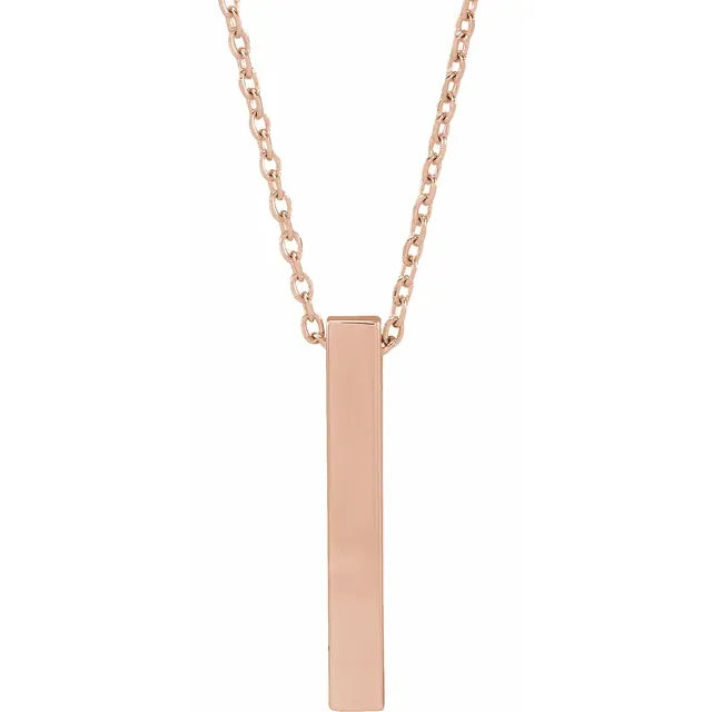 14K Rose Gold Engravable Four-Sided Vertical Bar 16-18" Necklace