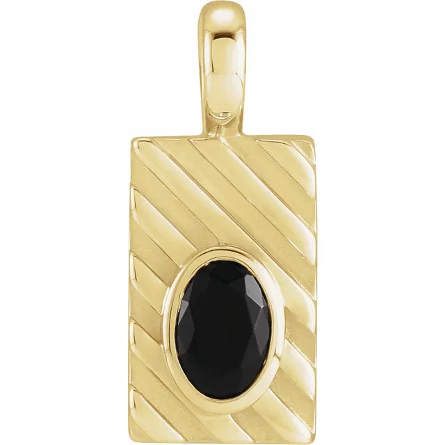 14K Yellow Gold Natural Black Onyx Pendant