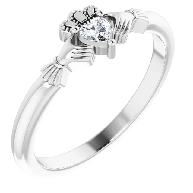14K White Gold Stuller Lab-Grown Moissanite™ Claddagh Ring