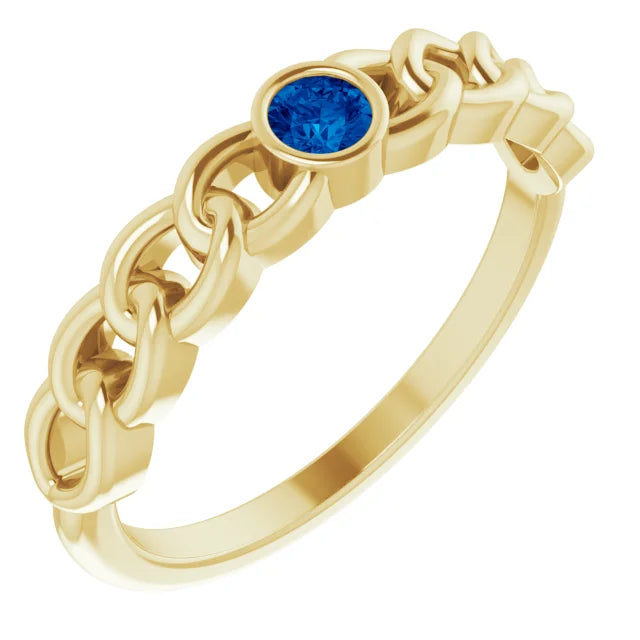 14K Yellow Gold Natural Blue Sapphire Curb Chain Ring