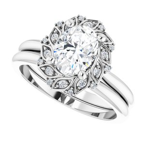 14K White Gold Oval .06 CTW Natural Diamond Semi-Set Floral-Inspired Halo-Style Engagement Ring