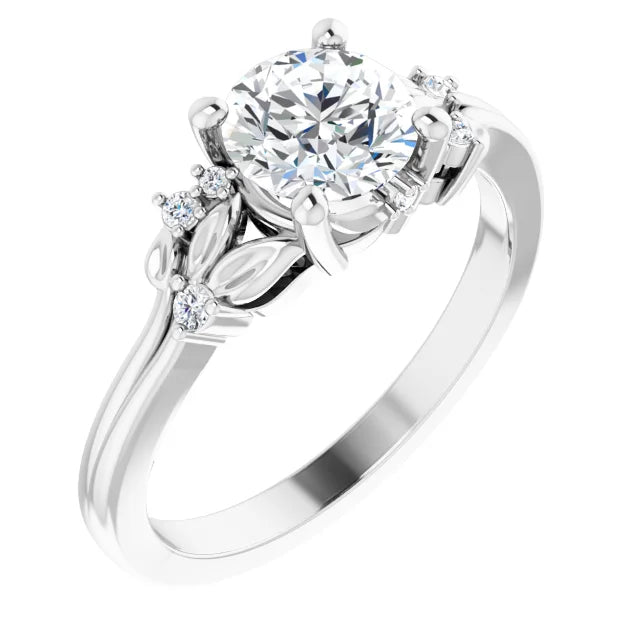 14K White Gold 6.5 mm Round .06 CTW Natural Diamond Semi-Set Engagement Ring