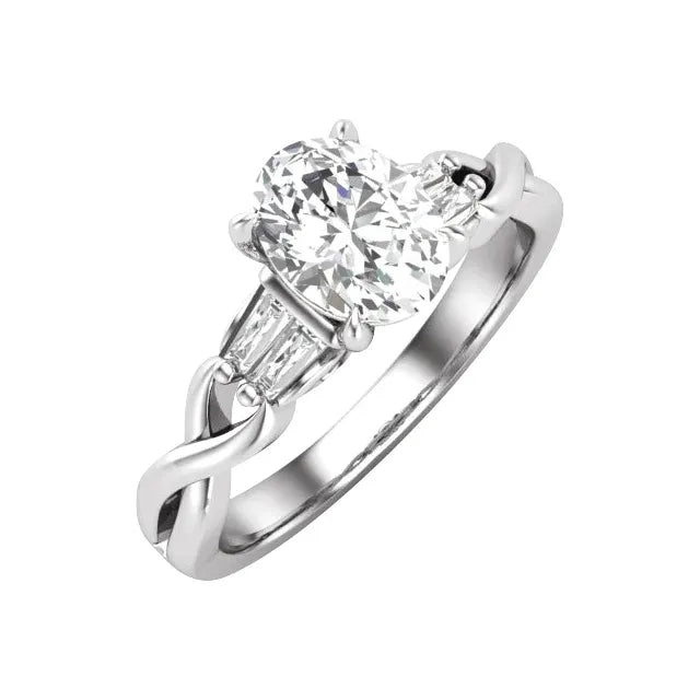 14K White Gold 8x6 mm Oval 1/6 CTW Natural Diamond Semi-Set Engagement Ring