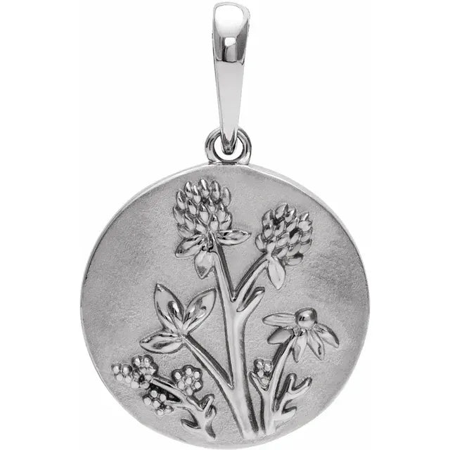 14K White Gold Floral Pendant