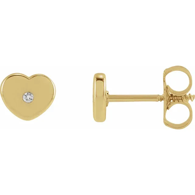 14K Yellow Gold .01 CTW Natural Diamond Youth Heart Earrings