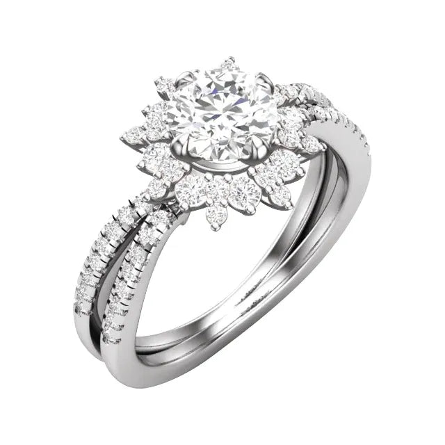 14K White Gold 6.25 mm Round 1/2 CTW Natural Diamond Semi-Set Engagement Ring