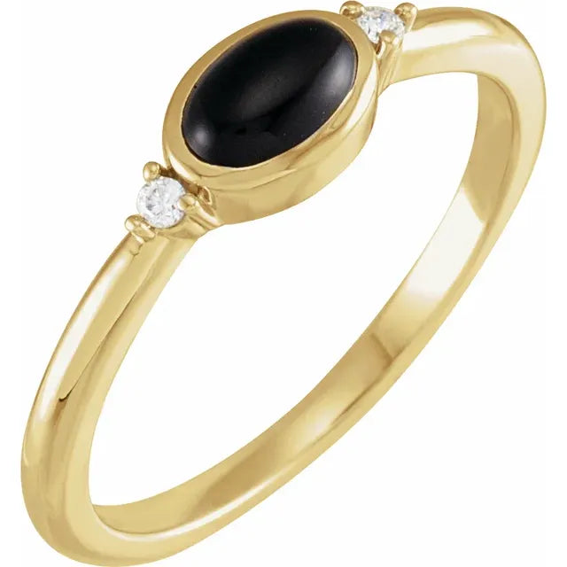 14K Yellow Gold Natural Black Onyx & .03 CTW Natural Diamond Ring