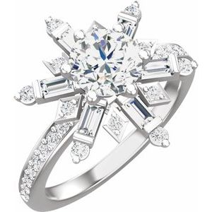 14K White Gold Round 1/2 CTW Natural Diamond Semi-Set Engagement Ring