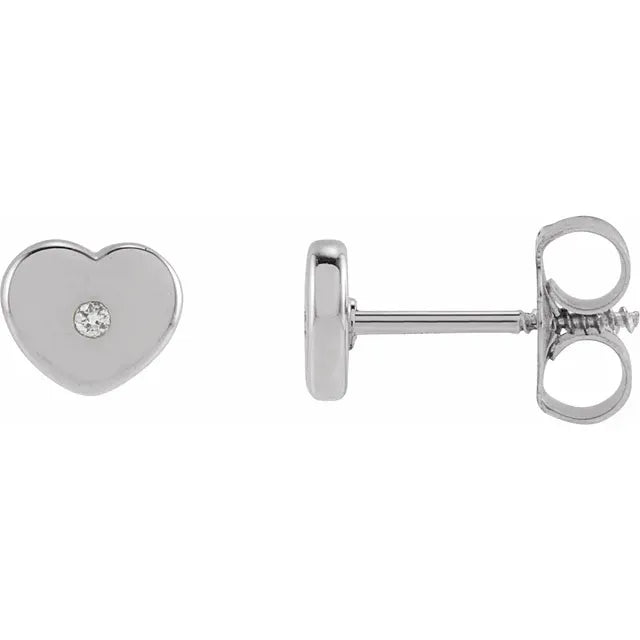 14K White Gold .01 CTW Natural Diamond Youth Heart Earrings