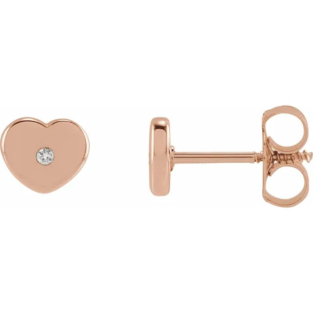 14K Rose Gold .01 CTW Natural Diamond Youth Heart Earrings