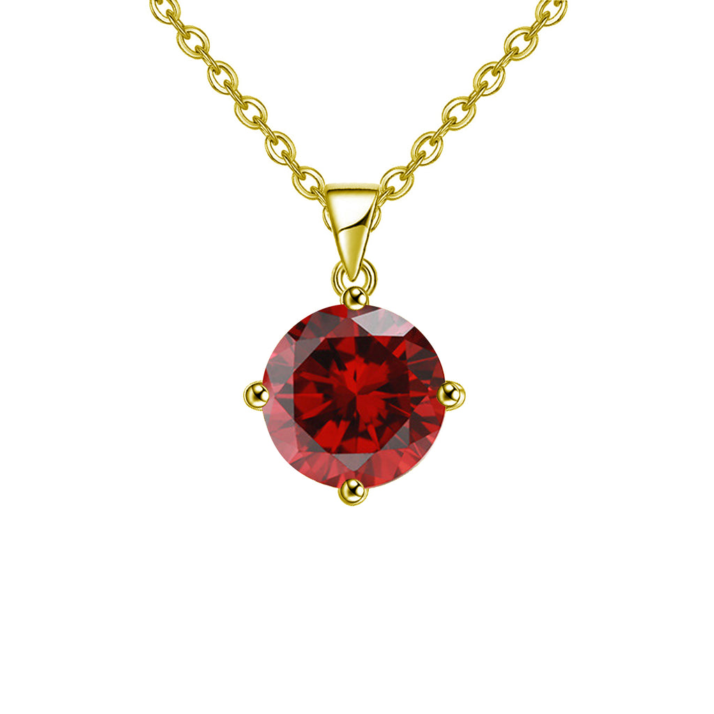 18k Yellow Gold 2 Carat Created Garnet Round Stud Necklace Plated 18 inch