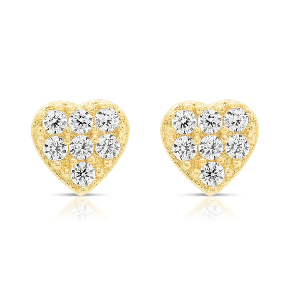 14k Gold Heart CZ Stud Earrings