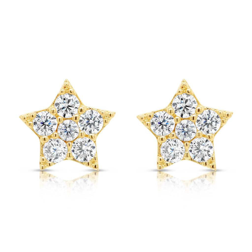 14k Gold Star Stud CZ Earrings