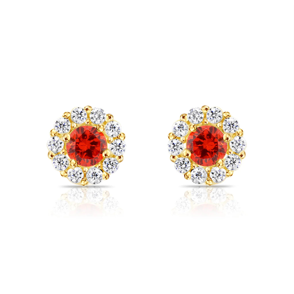 14k Gold Halo Birthstone Stud Earrings (All 12 Colors Available)