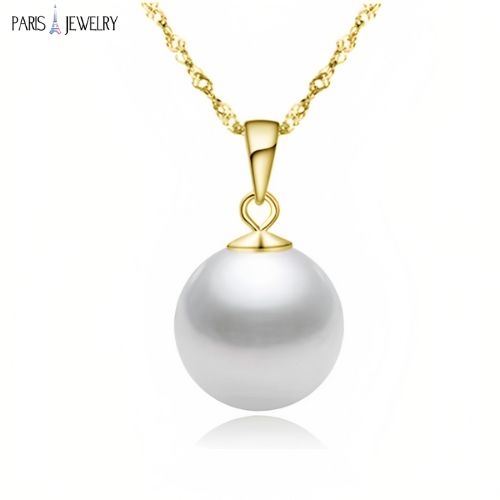 18K Yellow Gold White Pearl 3 Ct Stud Necklace Plated