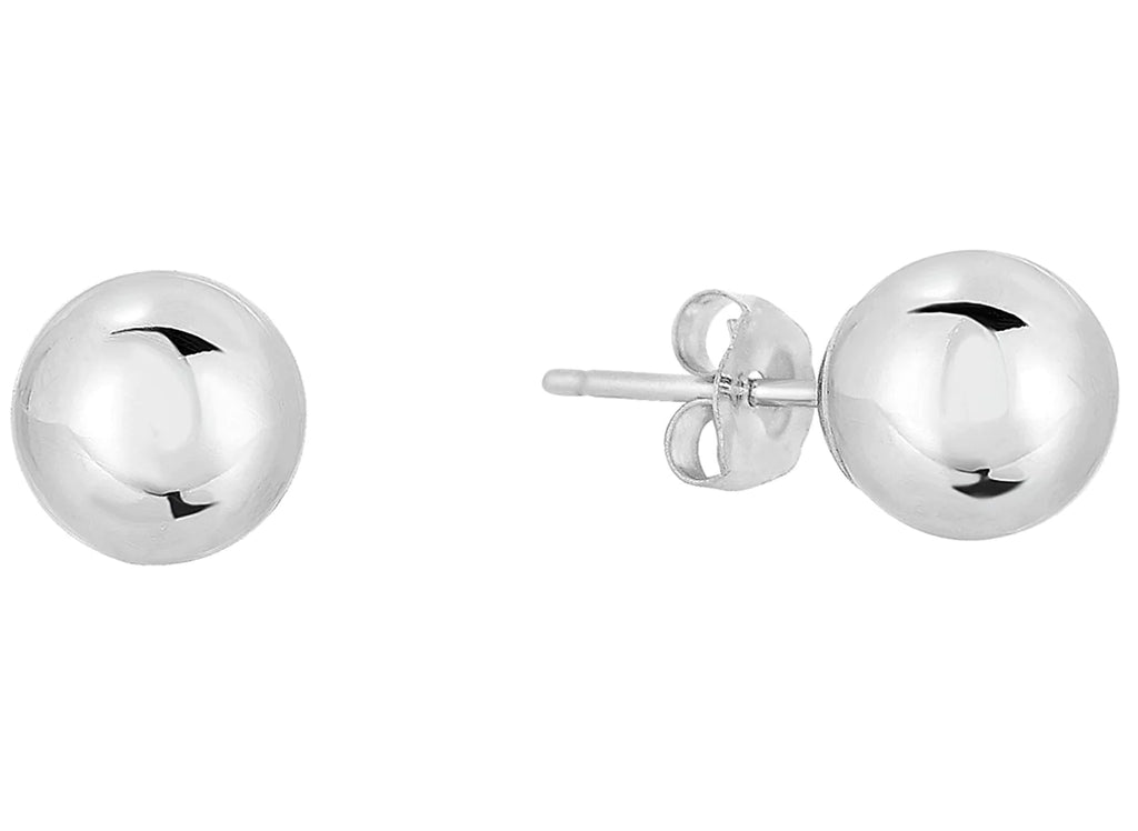 14k White Gold Ball Stud Earrings - with Pushback