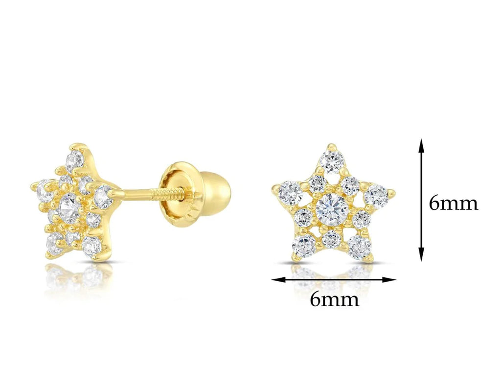 10k Yellow Gold Star Stud Earrings with CZ