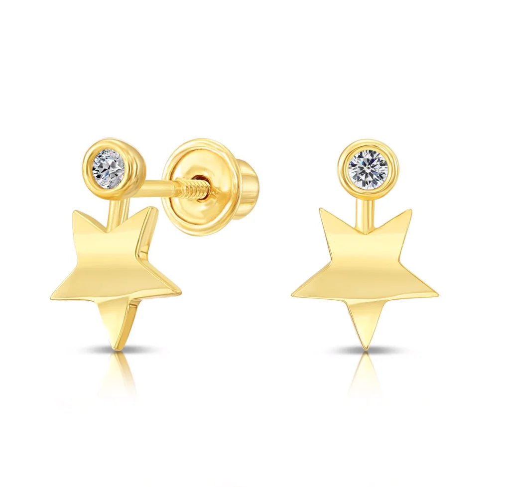 10k Yellow Gold Star and Solitaire Stud Earrings