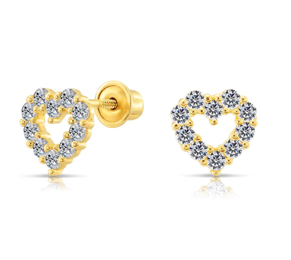 10k Yellow Gold Heart CZ Stud Earrings