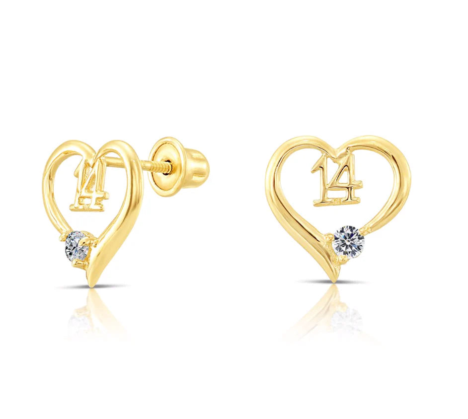 10k Yellow Gold Heart Stud Earrings