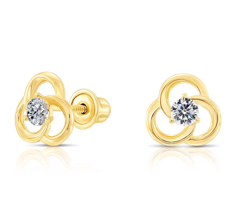 10k Yellow Gold Flower CZ Stud Earrings