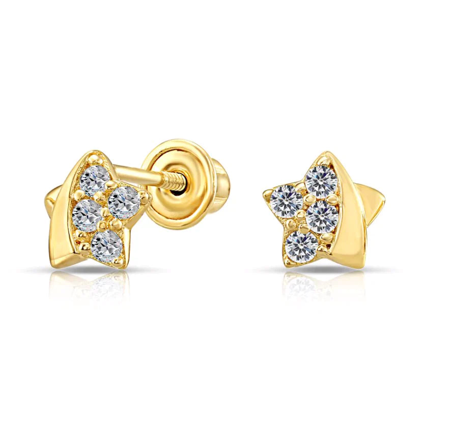 10k Yellow Gold CZ Flower Stud Earrings