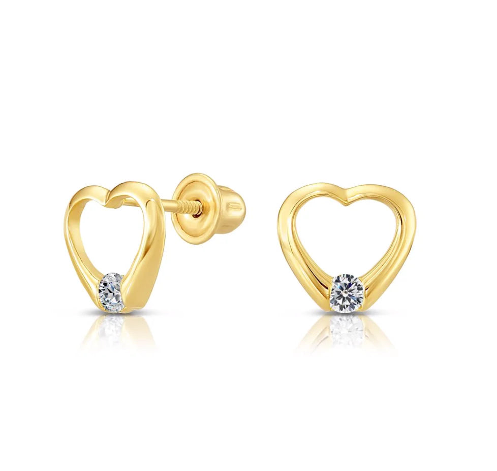 10k Yellow Gold Heart Stud Earrings with Cz