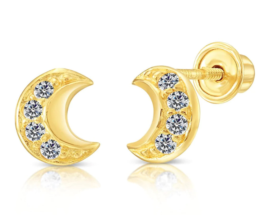 10k Yellow Gold Moon Stud Earrings