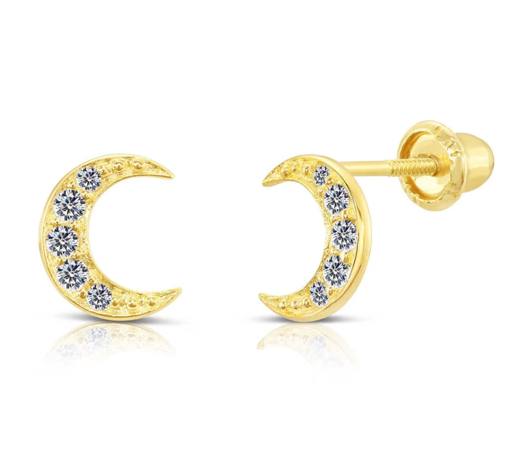 10k Yellow Gold Moon Stud Earrings