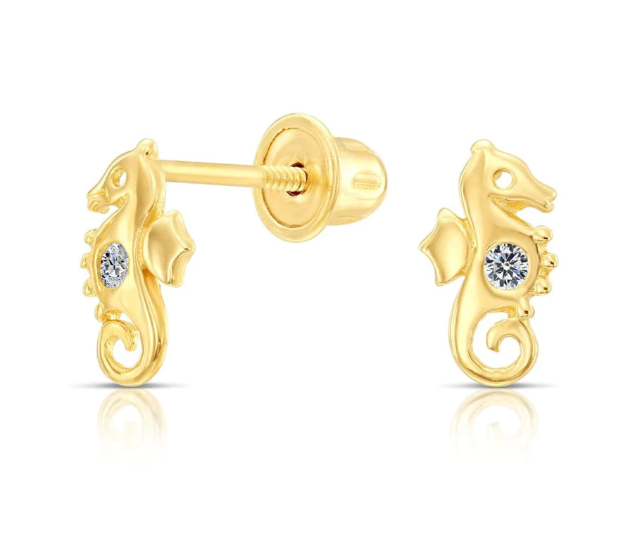 10k Yellow Gold Seahorse Stud Earrings