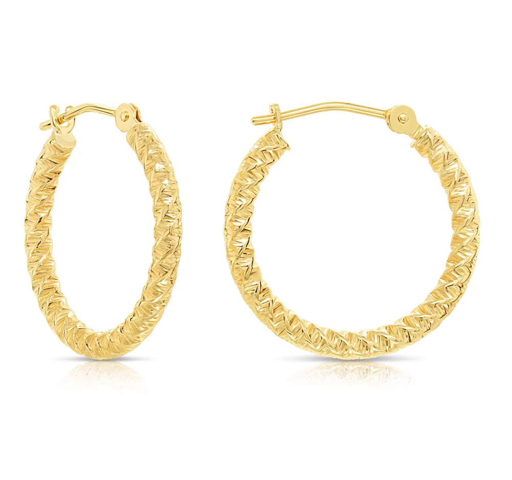 14k Yellow Gold Hoops with Spiral DC Design