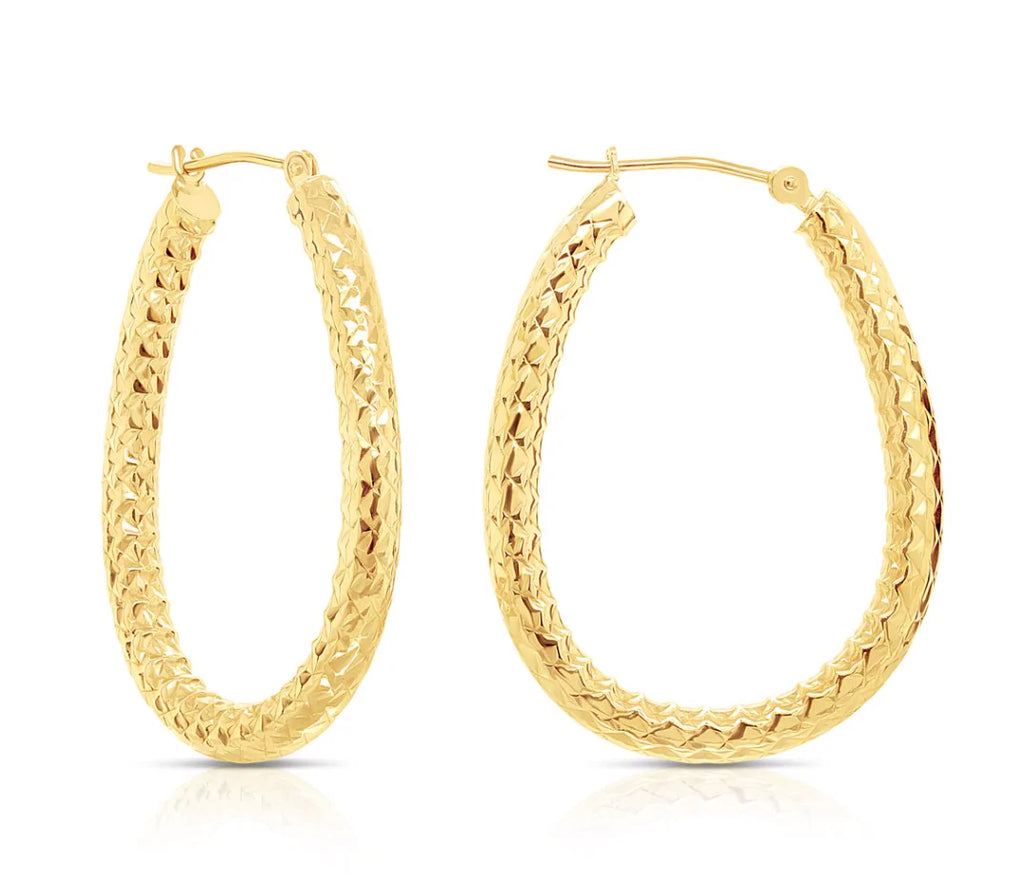14k Yellow Gold Oval Hoop Earrings with Alligator DC Design