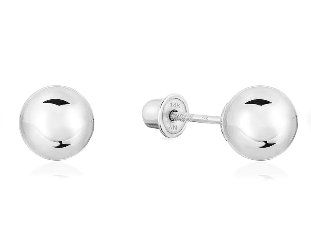 14k White Gold Ball Stud Earrings - Screwback