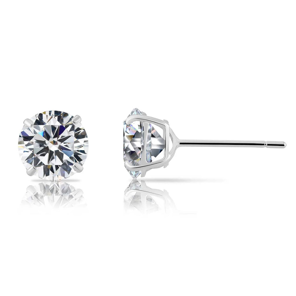 14k White Gold Cubic Zirconia Studs Earrings - With Pushback