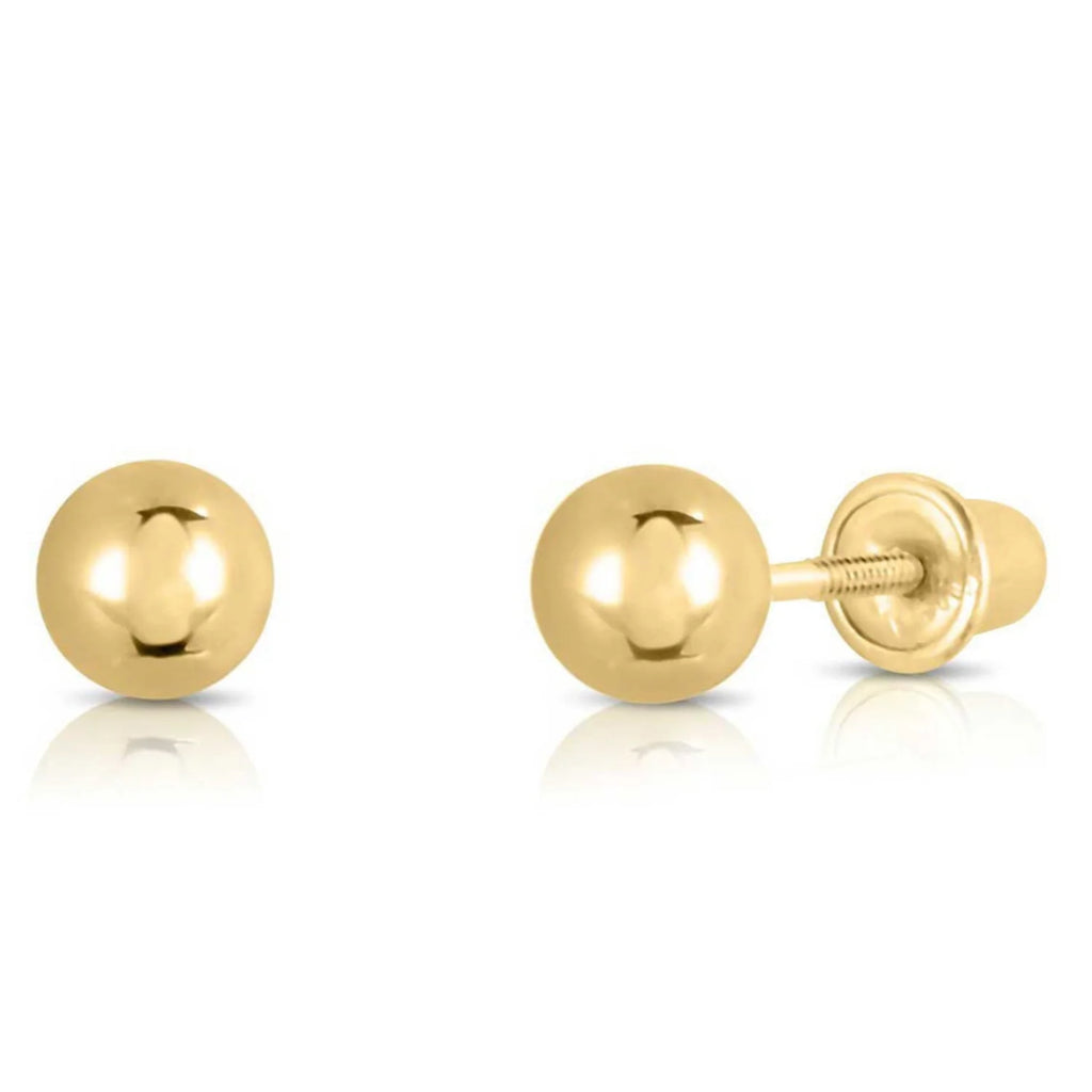 14k Yellow Gold Ball Stud Earrings - Screwback