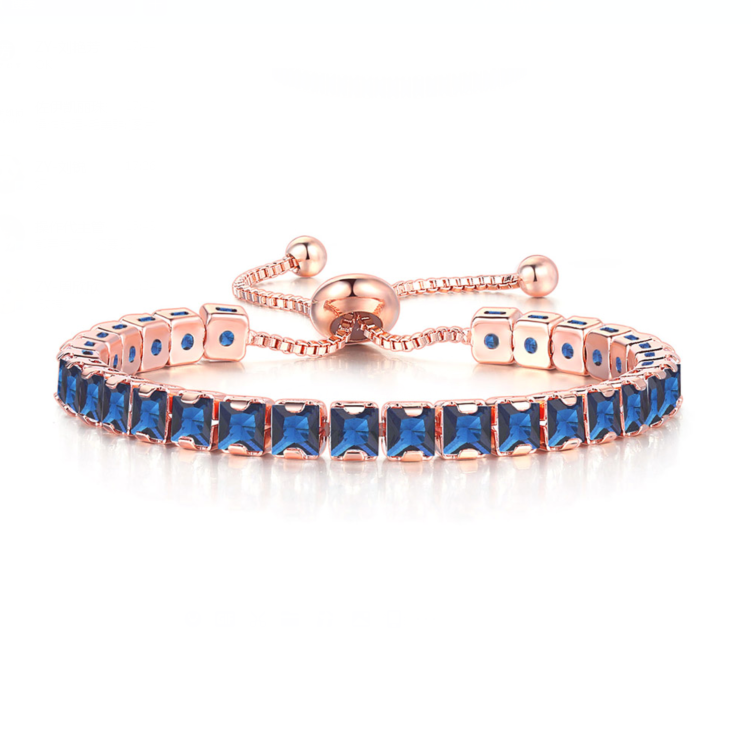 14k Rose Gold 7 Cttw Created Blue Sapphire Princess/Square Adjustable Tennis Plated Bracelet