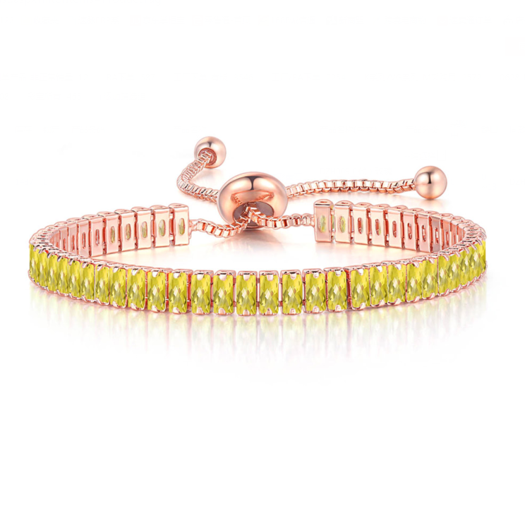 14k Rose Gold 7 Cttw Created Citrine Princess/Square Adjustable Tennis Plated Bracelet