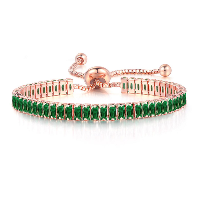 14k Rose Gold 7 Cttw Created Emerald Princess/Square Adjustable Tennis Plated Bracelet