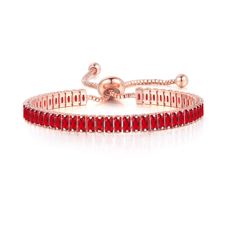 14k Rose Gold 7 Cttw Created Ruby Princess/Square Adjustable Tennis Plated Bracelet