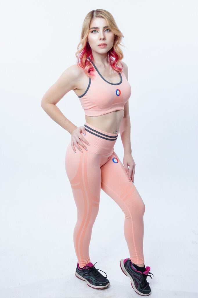 Paris Brand 2 Piece Pink Sports Bra Seamless Leggings Women Yoga Gym Fitness Workout Sportswear Set
