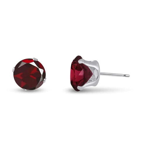 18k White Gold Plated 1/4 Carat Round Created Garnet Stud Earrings 4mm